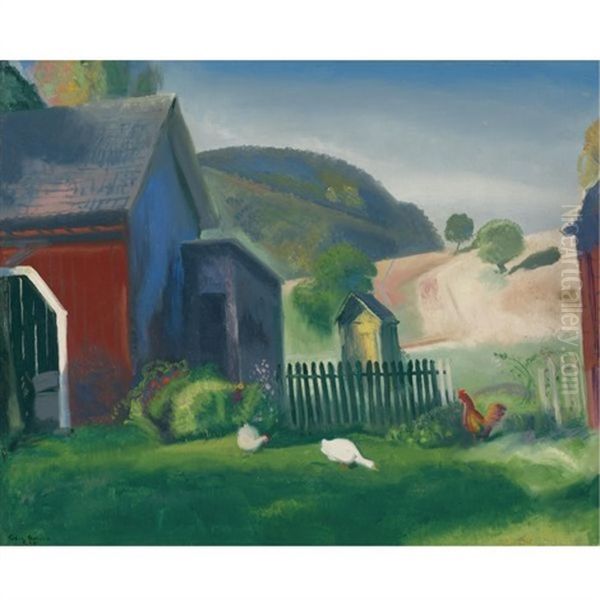 Barnyard And Chickens Oil Painting by George Bellows