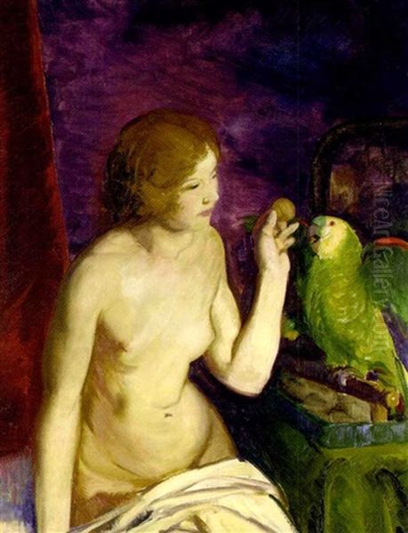 Nude With A Parrot Oil Painting by George Bellows