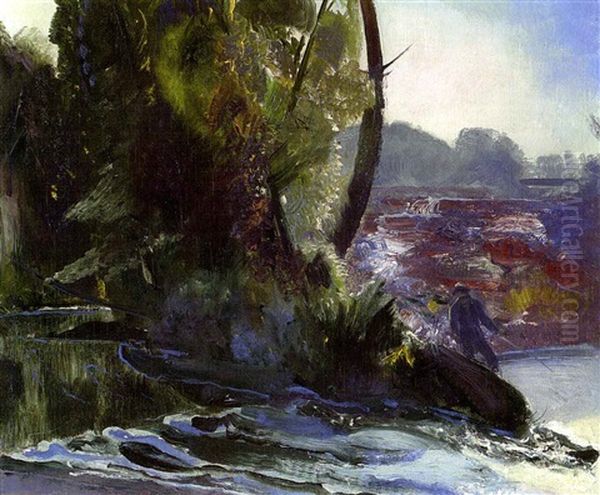 Fisherman And Stream Oil Painting by George Bellows