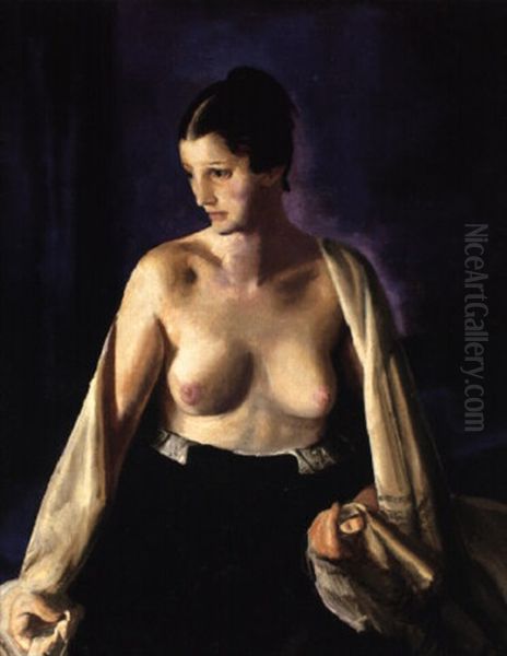 Nude With White Shawl Oil Painting by George Bellows