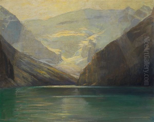 Golden Sunlight, Lake Louise Oil Painting by Frederic Marlett Bell-Smith