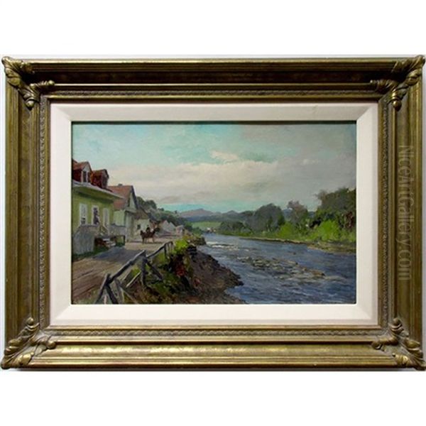 Untitled (town By River) Oil Painting by Frederic Marlett Bell-Smith