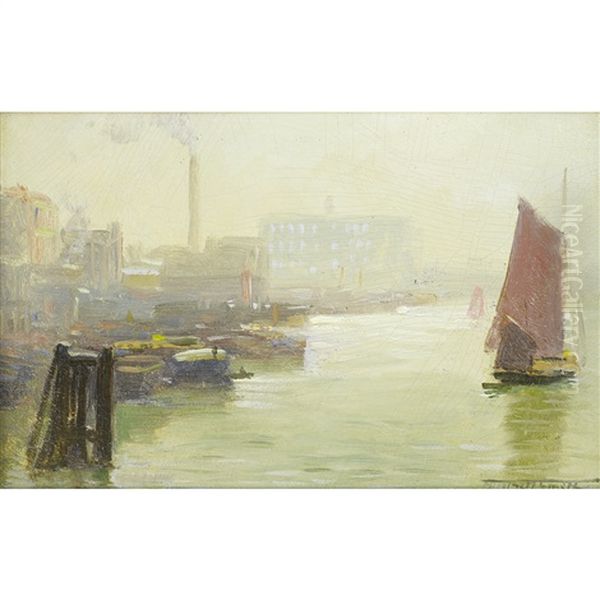 Harbour Scene Oil Painting by Frederic Marlett Bell-Smith