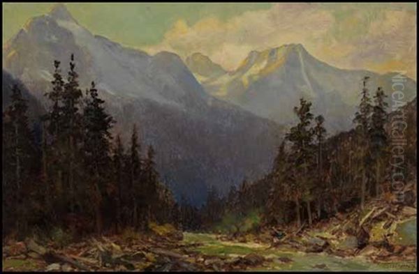 The Day's Decline, Canadian Rockies Oil Painting by Frederic Marlett Bell-Smith