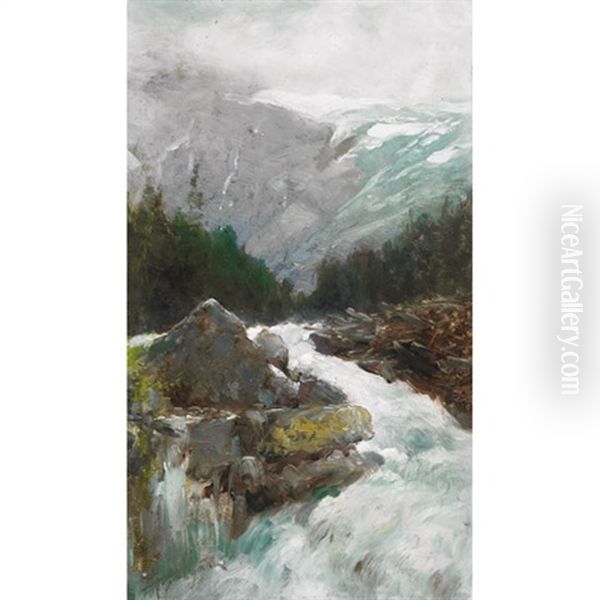 Cascade Near The Glacier, B.c. Oil Painting by Frederic Marlett Bell-Smith