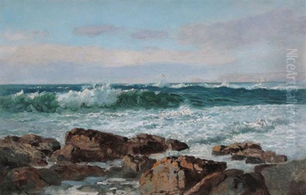 Crashing Surf Oil Painting by Frederic Marlett Bell-Smith