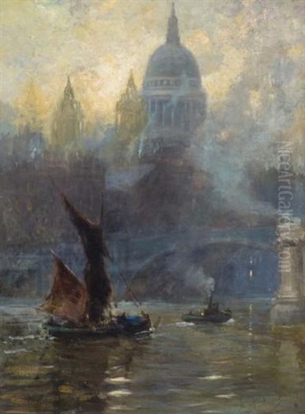 View Of St. Paul's Cathedral, London Oil Painting by Frederic Marlett Bell-Smith