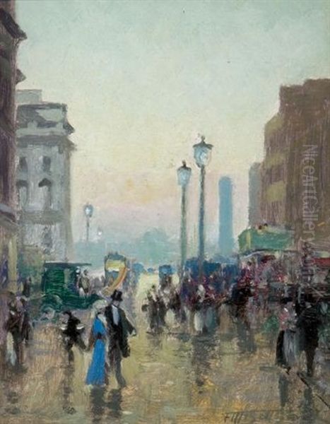 Near Waterloo Bridge Oil Painting by Frederic Marlett Bell-Smith