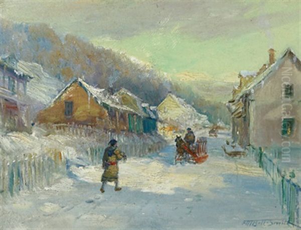 Quebec Village, Winter Oil Painting by Frederic Marlett Bell-Smith