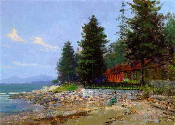 Early House And Figure, English Bay, Vancouver Oil Painting by Frederic Marlett Bell-Smith