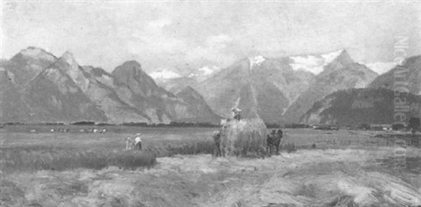 Gathering Hay In The Rockies Oil Painting by Frederic Marlett Bell-Smith