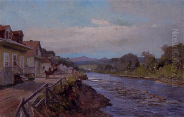 Village On The River Oil Painting by Frederic Marlett Bell-Smith