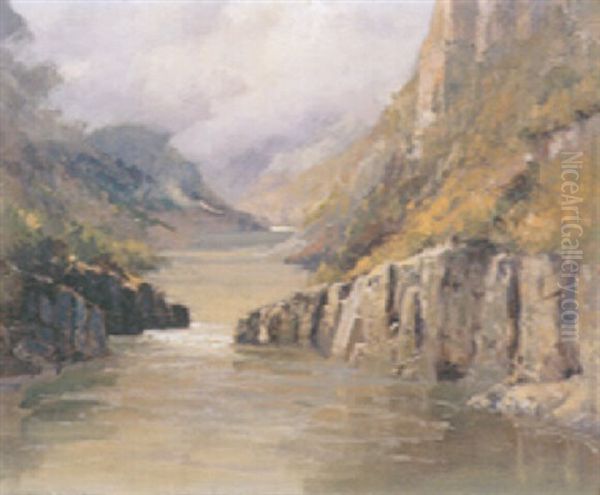 Hell's Gate, Fraser Canyon Oil Painting by Frederic Marlett Bell-Smith