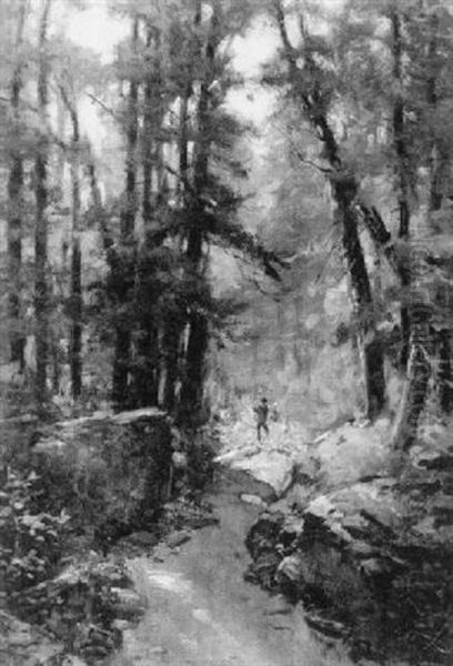 Figures On A Forest Path Oil Painting by Frederic Marlett Bell-Smith