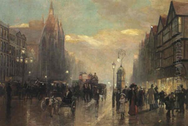 Old And New London, Staples Inn, Holborn Oil Painting by Frederic Marlett Bell-Smith