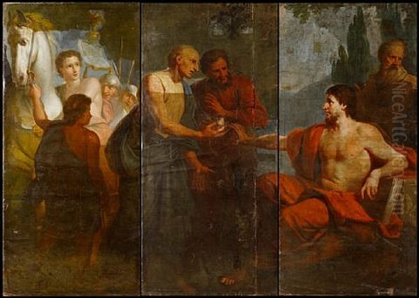 Caesar Refusing The Crown (in 3 Parts) Oil Painting by Antonio Bellucci