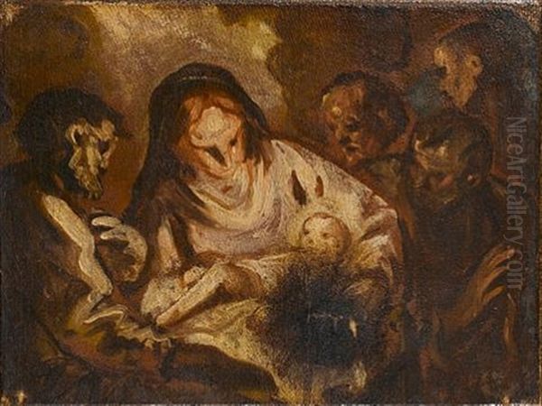 The Adoration Of The Shepherds, A Bozzetto Oil Painting by Antonio Bellucci