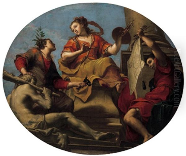 Allegoria Delle Arti: Scultura, Pittura E Architettura Oil Painting by Antonio Bellucci