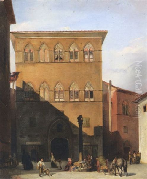 Palazzo Tolomei A Siena Oil Painting by Giuseppe Bellucci