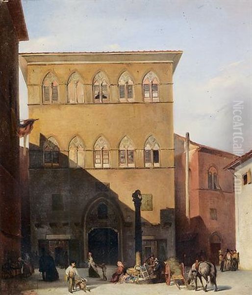 Palazzo Tolomei A Siena Oil Painting by Giuseppe Bellucci