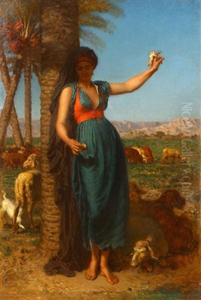 The Beautiful Shepherd Girl Oil Painting by Leon Adolphe Auguste Belly