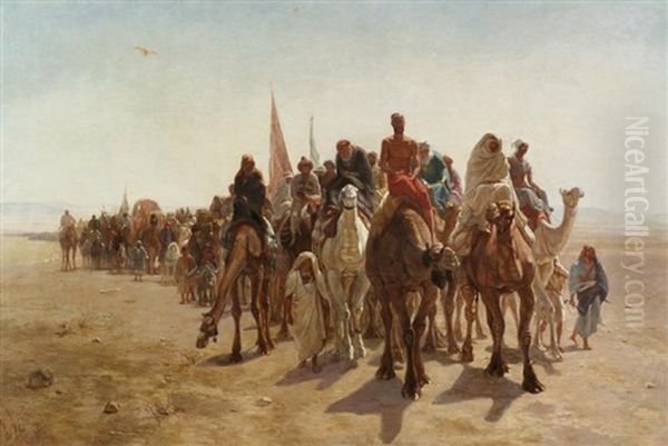 Caravane De Pelerins Allant Vers La Mecque Oil Painting by Leon Adolphe Auguste Belly