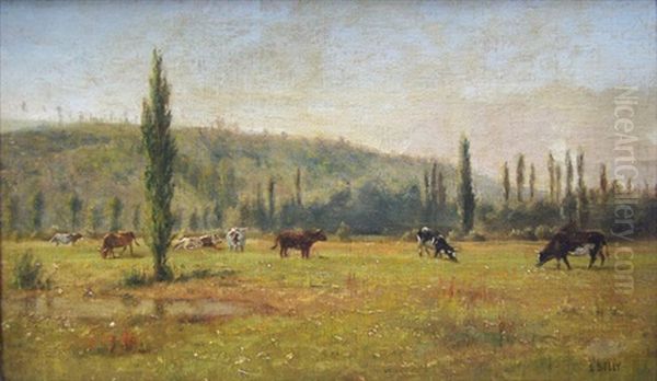 Vacas Pastando Oil Painting by Leon Adolphe Auguste Belly