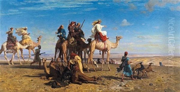 La Chasse A La Gazelle Dans Le Desert Egyptien, Sinai Oil Painting by Leon Adolphe Auguste Belly