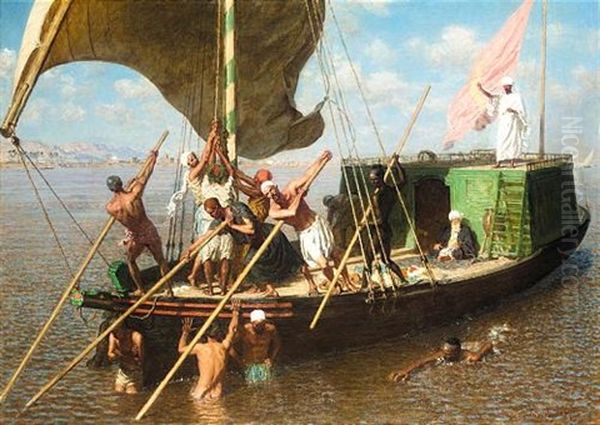 La Dahabieh Engravee, Egypte Oil Painting by Leon Adolphe Auguste Belly