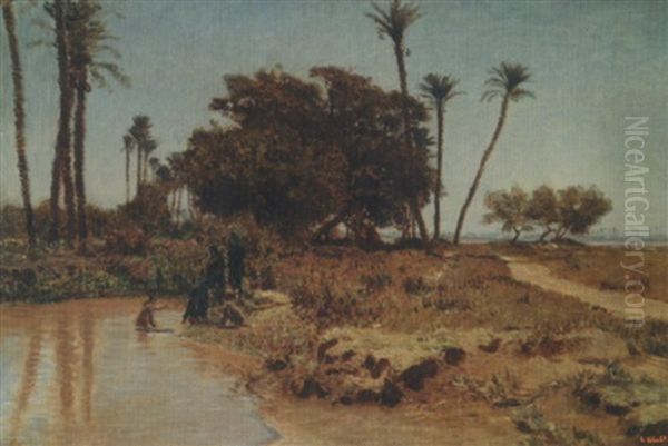 Ile De Gizeh, Le Caire, Femmes Se Baignant Oil Painting by Leon Adolphe Auguste Belly