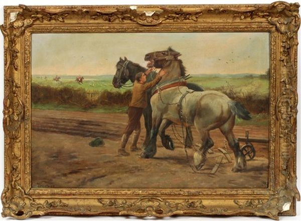 Man With Horses Oil Painting by Johannes Daniel Belmer