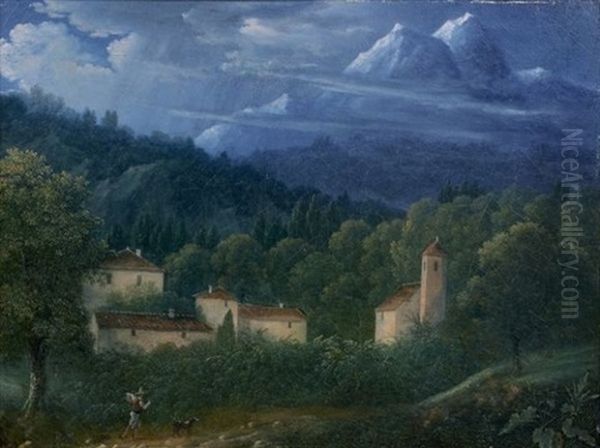 Vue Du (pic Du Midi D'ossau, Temps D'orage?) Oil Painting by Louis Josephine S. de Belmont