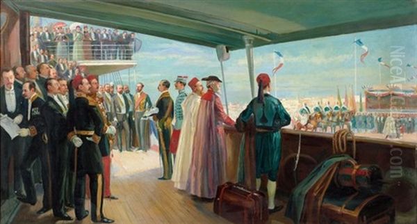 L'inauguration Du Port De Sfax Le 25 Avril 1897 Oil Painting by Jose Belon