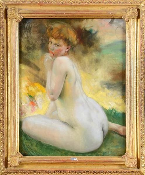 Femme Nue Assise Dans Un Pre Oil Painting by Jose Belon