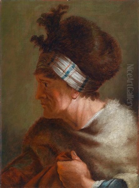 Studie Einer Alten Frau Mit Pelzmutze Oil Painting by Pietro Belotti