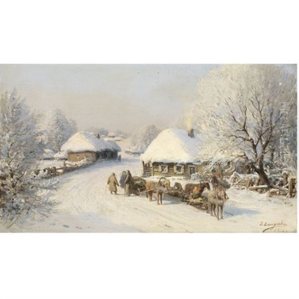 Frosty Day Oil Painting by Fedor Vasilevich Belousov