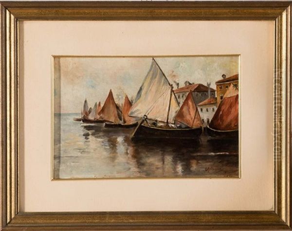 Barche Al Porto Oil Painting by Achille Beltrame