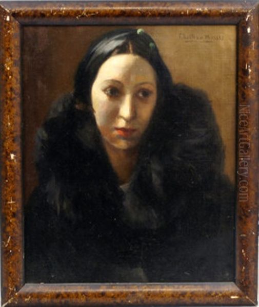 Portrait Of A Lady Head And Shoulders Oil Painting by Federico Beltran Masses