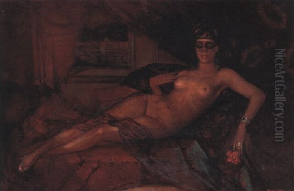 Masked Nude Oil Painting by Federico Beltran Masses