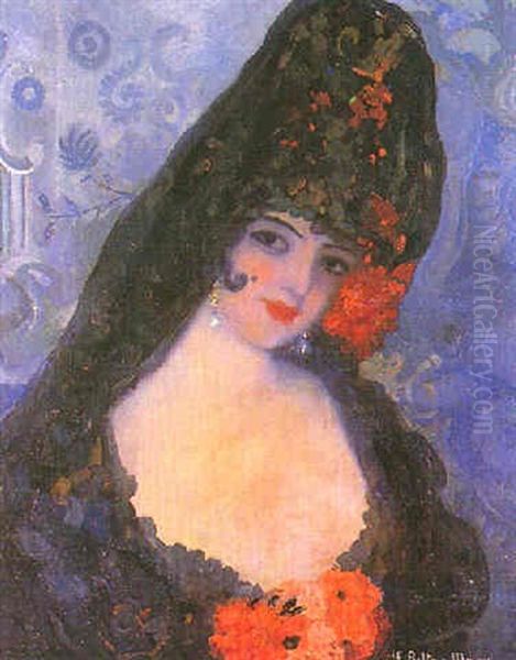 Mujer Espanola Con Mantilla Oil Painting by Federico Beltran Masses