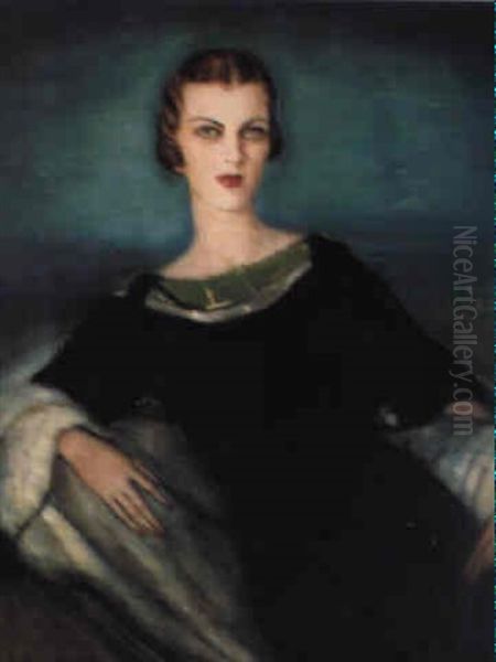 Portrait Of A Lady In Black Oil Painting by Federico Beltran Masses