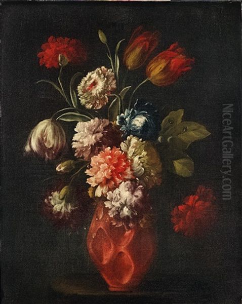 Tulpen Und Nelken In Einer Terrakottavase Oil Painting by Andrea Belvedere