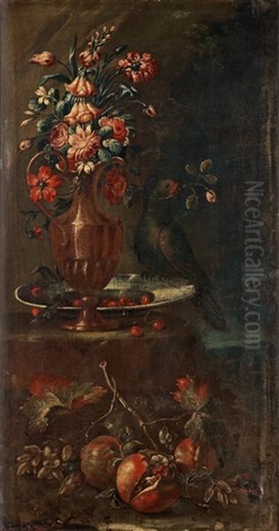 Stilleben Med Blommor Och Papegoja Oil Painting by Andrea Belvedere