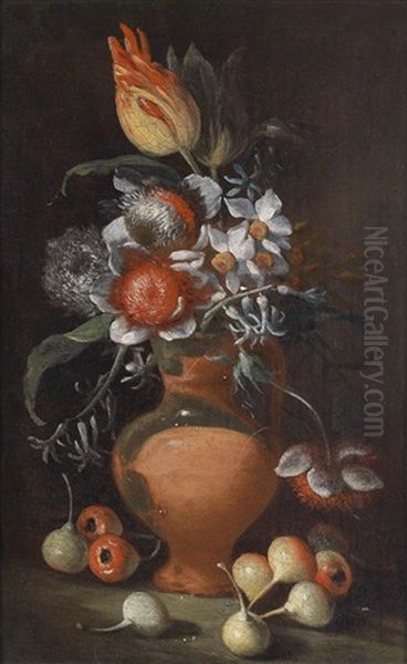 Blumenstraus In Einer Tonvase (mazzo Di Fiori In Un Vaso Di Terracotta) Oil Painting by Andrea Belvedere