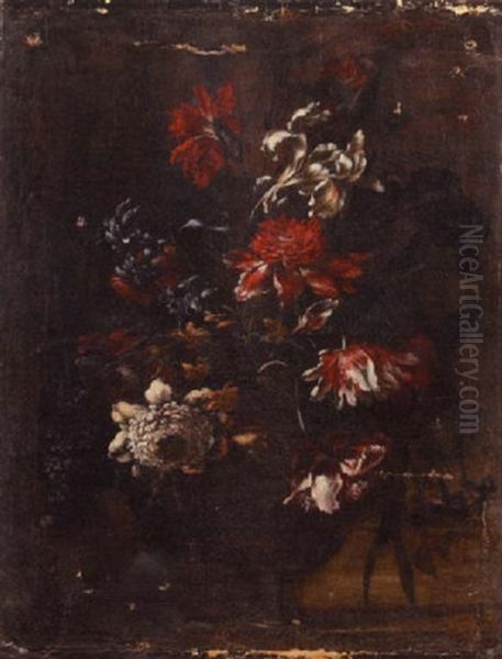 A Still Life With Flowers In A Brass Urn Oil Painting by Andrea Belvedere