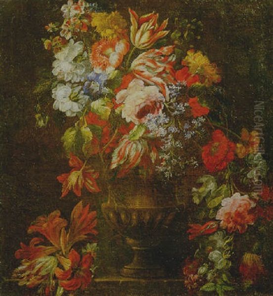 Natura Morta Di Fiori In Un Vaso Di Metallo Dorato Oil Painting by Andrea Belvedere