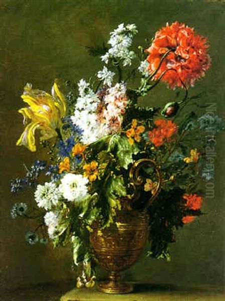 Still Life Of Flowers In An Ornate Vase by Andrea Belvedere