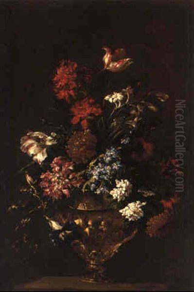 Blumenstraus Mit Nelken Und Tulpen In Einem Prunkgefas Oil Painting by Andrea Belvedere