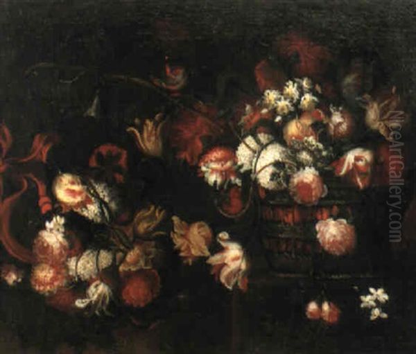 Blumenstilleben In Einem Flechtkorb Oil Painting by Andrea Belvedere