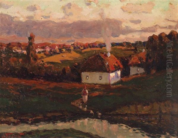 Ukrainian Landscape In The Evening Light Oil Painting by Alexander Fedorovich Bely